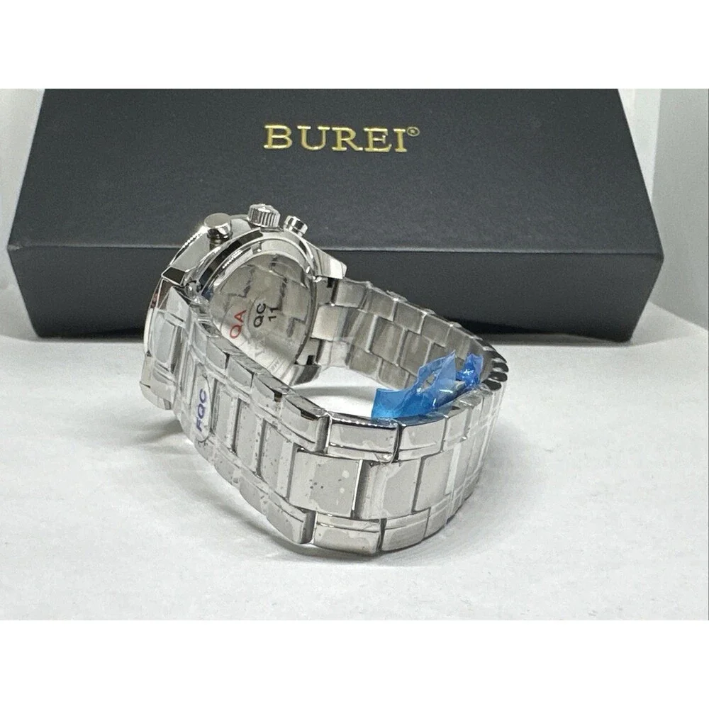Burei B-7005 Men's Silver Stainless Steel Analog White Dial Quartz Watch XOB26